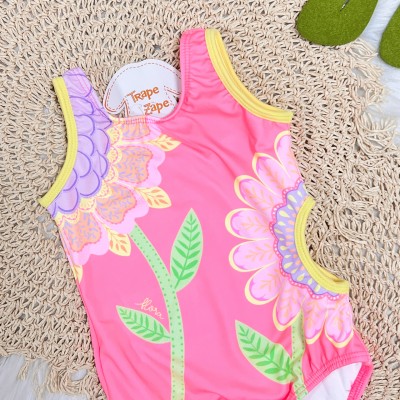 Linha Praia - Maiô com Proteção FPS 50 - Flores - Rosa Neon